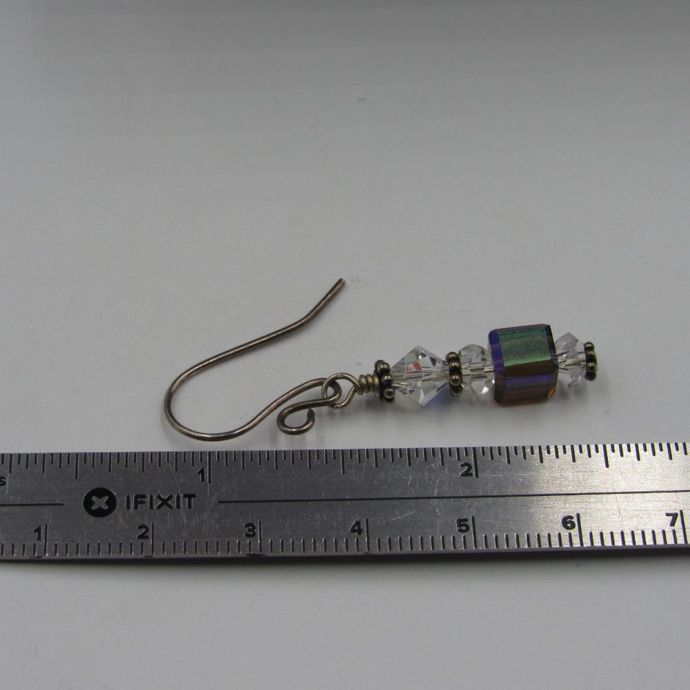 Sterling Silver Simple Crystal Dangle Earrings - image 4